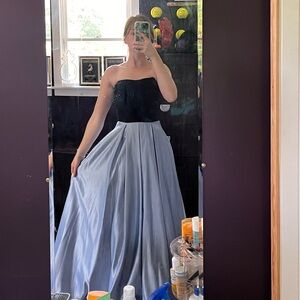 Chic Strapless Black and Light Blue Gown